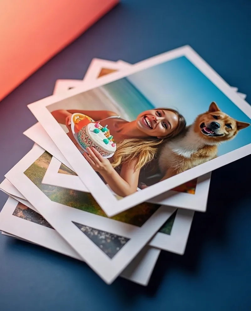 Стопка напечатанных фотографий 10×15 с белыми полями